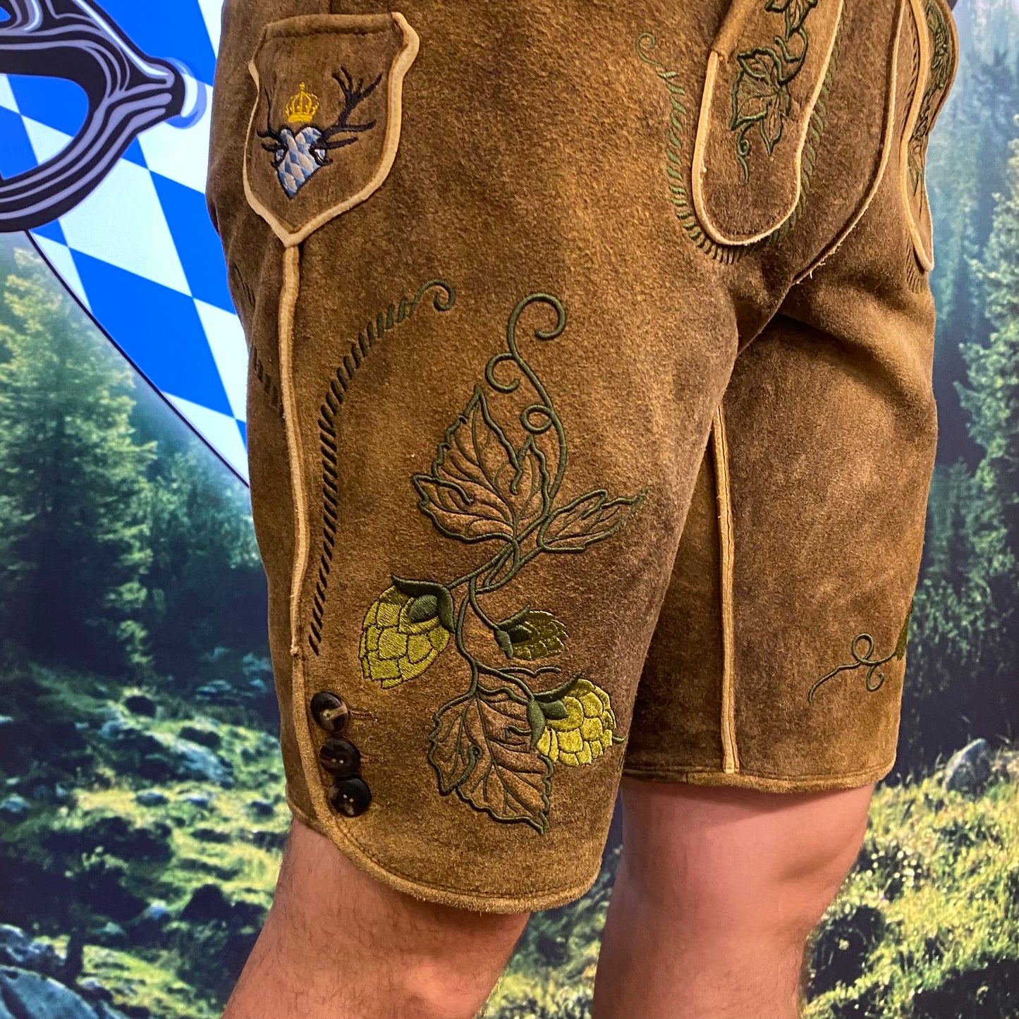 Herren Lederhose Hopfen Hellbraun Gr.56 Einzelstück